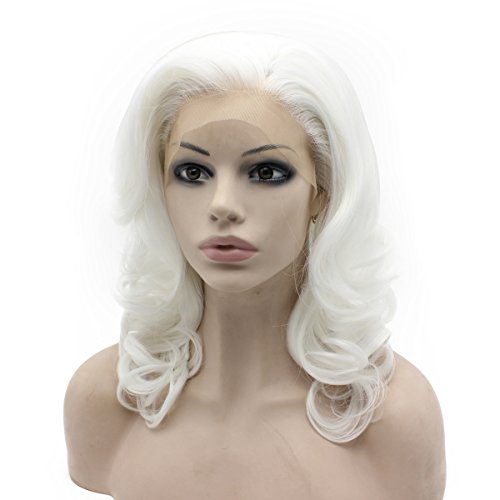 Mxangel Shoulder Length Wavy White Lace Front Costume Party Wig #TOP2