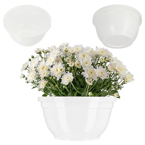 KADAX Schale aus Kunststoff, runde Blumenschale, wetterfester Pflanzkübel für Außen, Grabschale, leichte Kugelschale für Blumen, Pflanzschale (⌀ 26 cm, weiß)