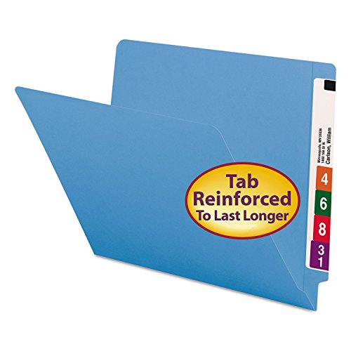 Smead End Tab File Folder, Shelf-Master Reinforced Straight-Cut Tab, Letter Size, Blue, 100 per Box (25010)