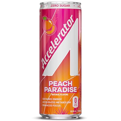 Image of Accelerator Active Energy Drink, Peach Paradise 12oz can (12 pack) | Zero Sugar, Sustained Energy from 100% Natural Caffeine (200mg from Green Coffee Bean & Green Tea extract)