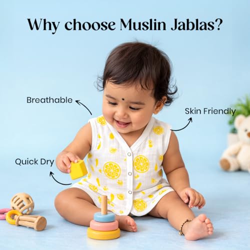 Image of Pack of 3 Muslin Sleeveless Baby Jabla with Buttons | 100% Organic Cotton Newborn Jhabla | Ultra-Soft Breathable Summer Wear for Boys & Girls | Assorted Random Prints Pack