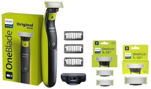 Philips OneBlade Trimmer QP2724/10, Dual Protection, No Skin Irritation & PHILIPS Replaceable Blade QP220/51 (Lime, Pack of 2) & Philips OneBlade Replaceable Blade QP210/51 (Lime)
