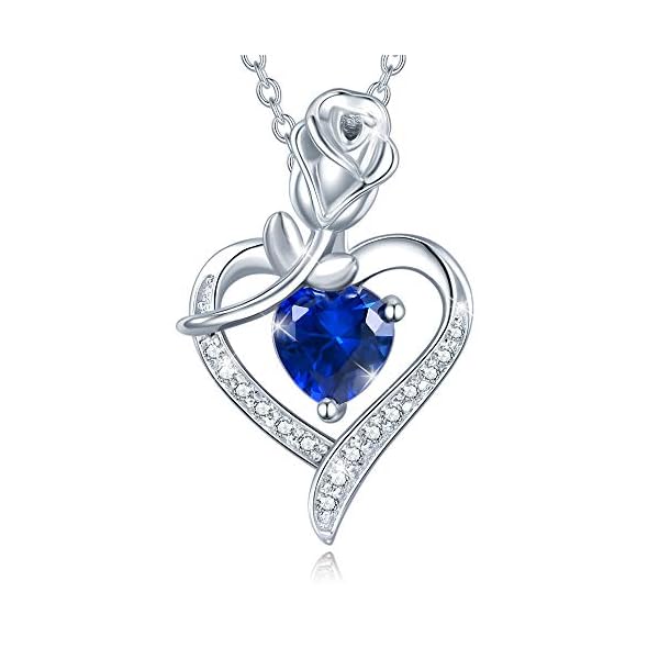 AGVANA Rosy Reverie Birthstone Necklace for Women Sterling Silver Genuine or Created Gemstone Rose Flower Heart Pendant Necklace Anniversary Birthday Gifts for Women Mom Wife Her