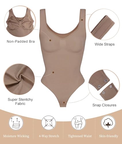 Image of SHAPERX Women's Shaping Mid-Thigh Bodysuit Tummy Control Shapewear Seamless Full Body Shaper