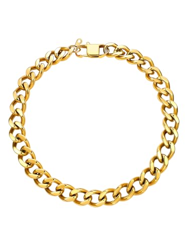U7 Chunky Gold Necklace 16mm Cuban Link Chain for Women Stainless Steel Chunky Gold Statement Necklaces 18inch Trendy Punk Hip Hop Cuban Chain