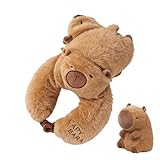 Generico Almohadas De Viaje Para Aviones - 2 En 1 Peluche Capibara Para Apoyo Del Sueño,Almohada De Viaje En Forma U Para Niños | Para Niños Avión Coche Camping Casa Adultos