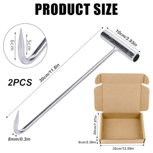 2 PCS Kanaldeckelheber Schwerlast-Hebehaken, 30CM Kanaldeckelhaken, Edelstahl Kanalhaken Schachthaken, Gullideckel Haken, Schachtdeckelheber Schachtdeckelhaken (Silber)