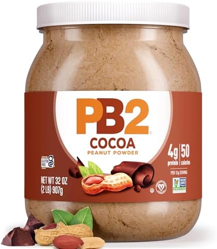 PB2 Powdered Chocolate Peanut Butter with Cocoa | 2lb Jar | 4g of Protein, 90% Less Fat, Certified Gluten Free, Only 50 Calories per Serving for Shakes, Smoothies, Low-Carb, Keto Diets