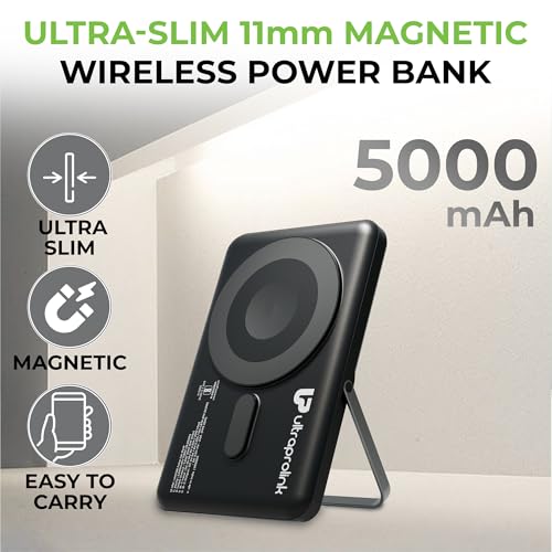 Image of UltraProlink Mag-Safe Power Bank 5000mAh with Stand & Wallet | Ultra Slim Magnetic Power Bank|22.5W PD Battery Bank | Type C for iPhone 16 /15 /14 /13 /12 /Mini /Pro /Pro Max|Made in India | Juice-Up Swipe
