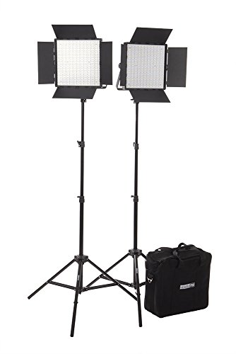 Fovitec StudioPRO - 2x Bi Color 600 LED Panel Bundle w/ Barndoors, Stands, & Carrying Case - [Continuous][Adjustable Lighting][V-Lock Compatible]