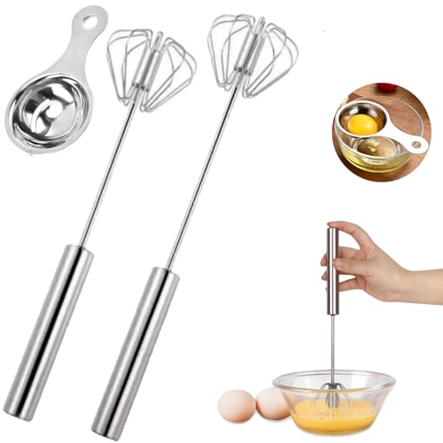 PACIOCEAN Push Whisk,Hand Push Egg Beater Mixers, 2 Stainless Whisks in 10 and 14 Sizes, Perfect for Blending, Whisking, Beating, Stirrin