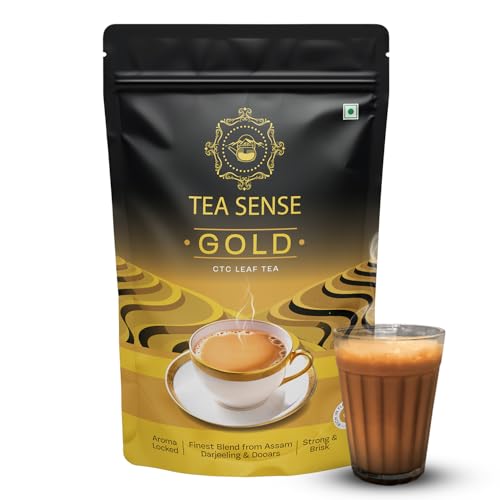 Image of TEA SENSE Gold CTC Tea | 500 g | Strong Assam Chai with Darjeeling Whole Leaves | Rich Flavour & Kadak Milk Latte | Chaipatti, Tea Powder (250gm x 2)