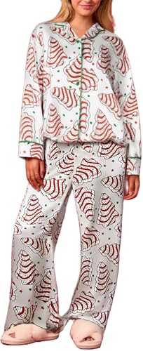 Women 2 Piece Christmas Striped Pajamas Lounge Set Y2k Long Sleeve Button Down Shirts Wide Leg Pants Sets Sleepwear Rice white