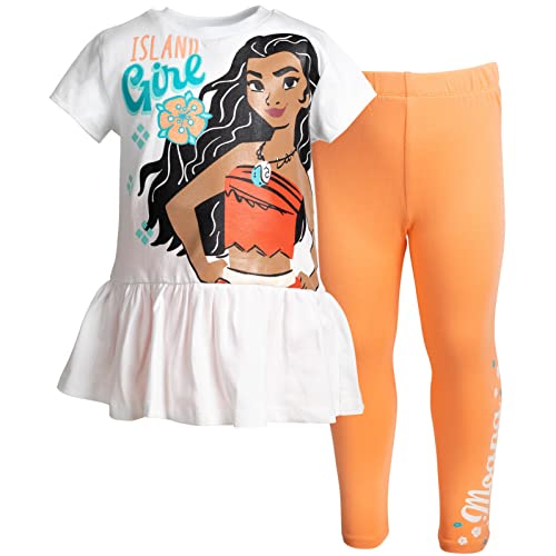 Image of Disney Princess Girls' 2-Piece T-Shirt and Leggings Set Toddler to Big Kid | 2-Piece Coordinated Set, Elastic Waistband Leggings, Breathable Cotton Fabric