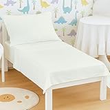Cottingon Toddler Sheet Set, Solid Crib Fitted Sheet Flat Sheet and Envelope Pillowcase, Baby Bedding Sheet & Pillowcase Sets-3 Piece Toddler Bedding Set-100% Cotton(Ivory)(28 x 52 + 5-8 inches Deep)