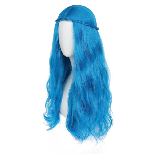 Image of Adequate Long Wavy Hippie Princess Synthetic Wig, Sky Blue | Heat resistant hippie wig with adjustable breathable cap, great for princess & elf cosplay, Halloween parties