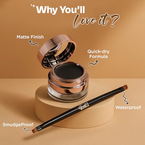 Image of Glam21 2-in-1 Eyebrow & Gel Eyeliner with Brush| Intense Brown Color | Quick Drying & Lasts up to 12hrs | Smudge Proof Gel Eyeliner And Eyebrow Definer | 4gm