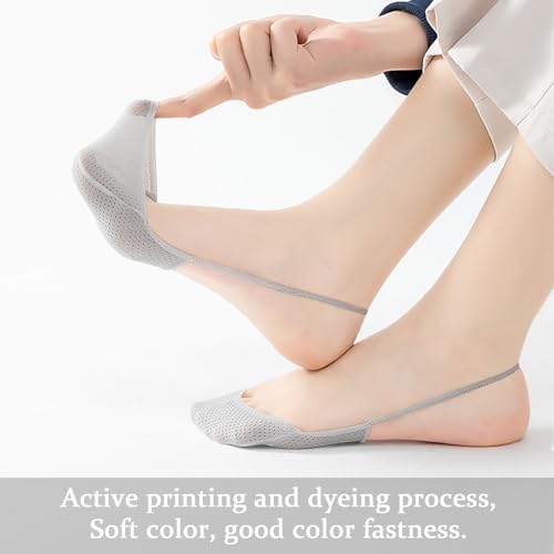Image of No Show Socks with Invisible Sling Back Womens, 6 Pairs Low Cut Half Toe Topper Socks with Non-Slip Straps for Heels