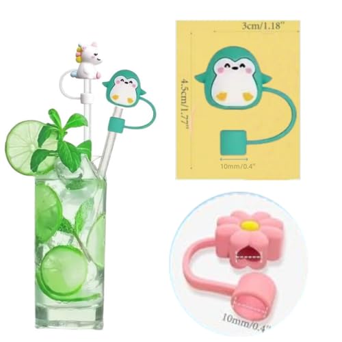Image of Straw Cover,4pcs Cute Silicone Straw Covers Cap with StrawsReusable Tips Lids (8mm Diameter, with 4pcs Straw)
