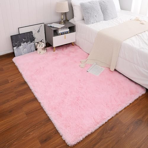 Image of Present Carpet for Room, Shaggy Rugs Fluffy Carpets, Indoor Modern Plush Area Rugs for Living Room Bedroom Kids Room, ETC Pink 3x5 feet