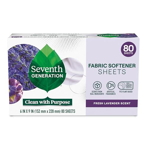 Seventh Generation Dryer Sheets Laundry Fabric Softener, Fresh Lavender Scent, 80 Sheets