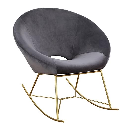 TOV Furniture The Nolan Collection Modern Velvet Upholstered Rocking Papasan Chair with Gold Base, Small, Grey