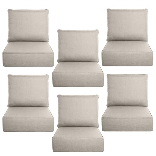 Image of Luxury 6 inch Thick Outdoor Cushion Set 6 - 24x24 Patio Furniture Cushions with 28D High-Density Foam, Water-Resistant & Fade-Resistant Fabric, Removable Covers for Patio Furniture Sofa Couch -Beige
