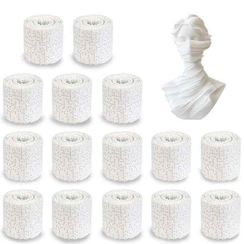 KELAV 15 Rollos de Tela de Yeso para Modelar, 5 x 270cm Vendas de Yeso Manualidades, Modelado Vendaje Ideal para Moldes Corporales Cara Arte Creativo, Escultura Proyectos DIY