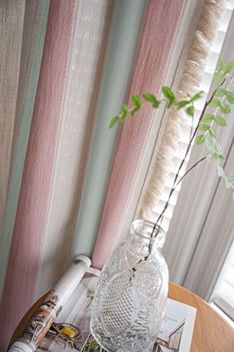 Cortinas vintage a rayas rosas para cocina y dormitorio rústico, pack de 2 unidades 4