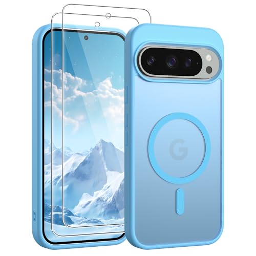 Coque magnétique pour Pixel 9 Pro XL avec protection écran film HD bleu