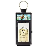 Let's Make Memories Personalized Lantern - for Her - Any Occasion - Tabletop Decor - Flameless LED Candle - Built-in Timer - Butterfly Stained Glass - Initial + Name