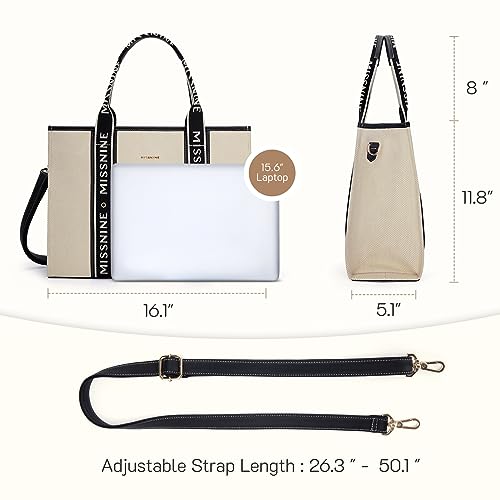 Missnine トートバッグ キャンバス ラップトップバッグ 15.6インチ ブリーフケース 女性用 大容量 ハンドバッグ オフィス 学校 旅行用, マルチ, L