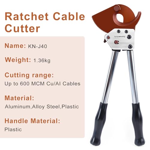 Image of Knoweasy Heavy-Duty Ratcheting Cable Cutters: Efficient J40 Wire Cutter for Large Copper, Aluminum, and Armored Cables up to 300 mm, Perfect for Electrical and Communication Cable Cutting