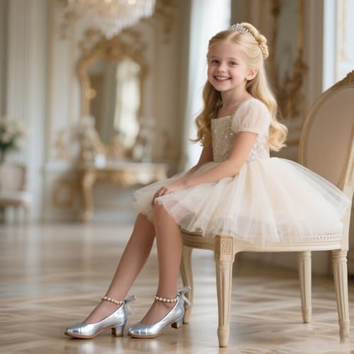Image of THEE BRON Girls Low Heel Dress Shoes Mary Jane Party Wedding Flower Girl Pumps