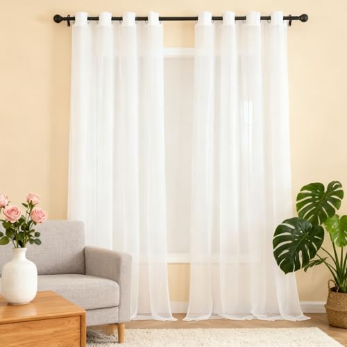 Cortinas translúcidas modernas de salón y dormitorio con ojales 190x86 cm 2