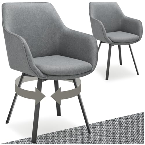tectake® 2er Set Stuhl drehbar, Esszimmerstühle mit Armlehne, Küchenstühle, Stühle Esszimmer, Drehstühle für Dining Lounge, Esstisch, Schminktisch, Armlehnstuhl, Esszimmermöbel - anthrazit