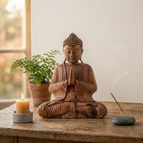 Estatua de Buda sentado de madera de 8 pulg miniatura 2