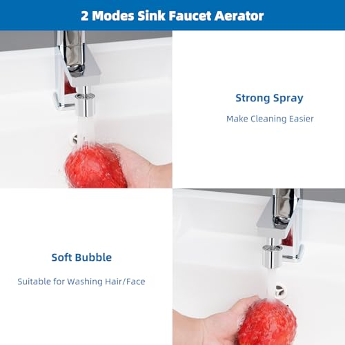 Hibbent NSF/ANSI/CAN 61 Certified Faucet Aerator, CUPC Certification 360° Swivel Kitchen Faucet Aerator, 2 Flow Sprayer Modes Water Saving Faucet Extender-55/64