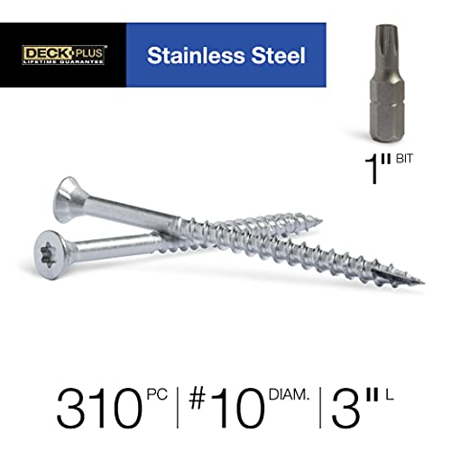Image of Deck Plus 3 Inch Epoxy Coated Exterior Wood and Fence Screws #10 x 3 Torx /Star Drive Included Coarse Thread, Outdoor Rust Resistant Decking Screw, Silver, 5lb Box, 310 Pieces | 48467