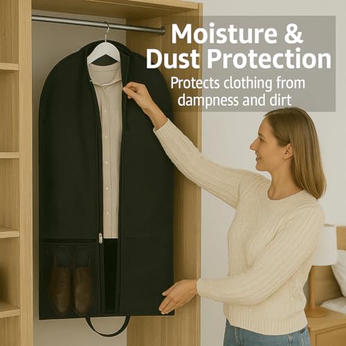 43 Zoll Schwarz Kleidersack Anzughülle Für Business Reise Mit Doppelreißverschluss, Elegant Clean Style, Platz Für Handgepäck, Robust Material Für Knitterfrei Transport, Zwei-Wege Zipper, Kabinenmaß