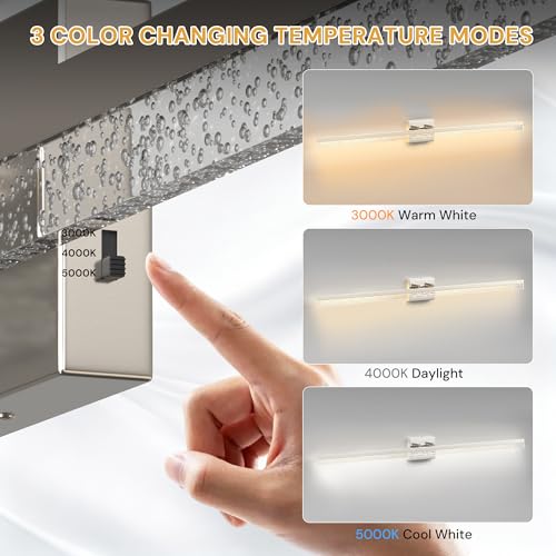Image of L LOHAS LED 48-Inch Bathroom Vanity Light Bar Over Mirror, Nickel Modern Bathroom Light Fixtures with Bubbled Acrylic Shade, 3CCT Adjustable LED Vanity Lights for Living Room Wall