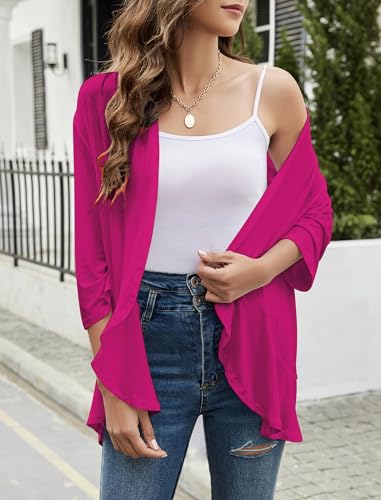 Image of Yekaty Women's Rose Red Cardigans Open Front Lightweight Summer Lightweight Cardigans