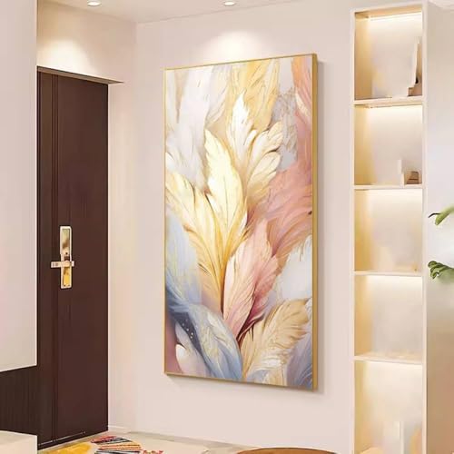 Peinture abstraite plumes colorées faite main, tableau de luxe texturé sur toile