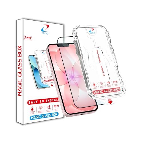 Image of CEDO Magic Box Tempered Glass for iPhone 16e / iPhone17e | Dust & Bublle Free Installation Screen Protector with auto Alignment Tool | HD Clear Quality Tempered Glass with Easy Installation Kit (Black)