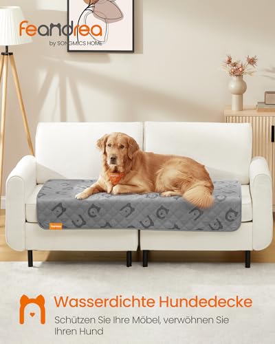 Feandrea wasserdichte Hundedecke, Decke, 135 x 76 cm, Autoschondecke für Haustiere, Sofaschutz, maschinenwaschbar, rutschfeste Unterseite, Stepp-Design, Taubengrau PPB024GD01