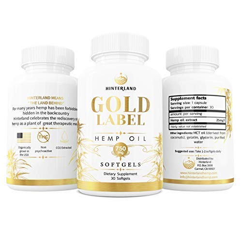Hinterland Gold Label Hemp Oil Softgels, 25Mg Capsules For Wellness, Organic Usa Grown Hemp, 30 Count #TOP1