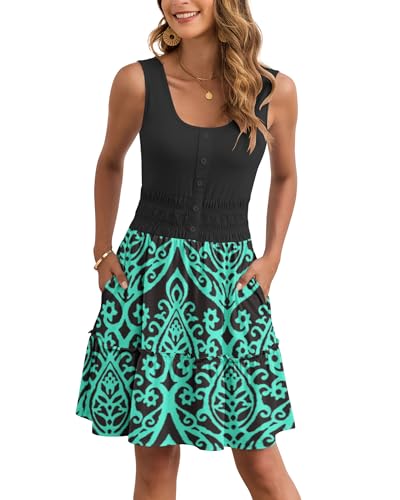 Image of AUSELILY Women Summer Dress Sleeveless Tank Button Down Dresses | Tank button down dress, Empire waist smocked, Casual beach vacation summer dresses with pockets