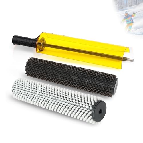 Kit de cepillos giratorios para esquís, eje para mango de cepillo giratorio, kit de cepillos para encerar tablas de snowboard con 3 cepillos de nailon, latón y crin para encerar, kit de cepillos