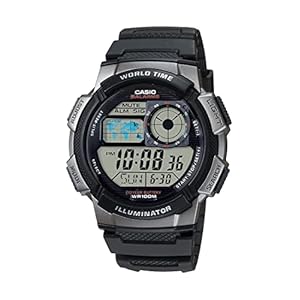 Casio Men’s AE1000W-1BVCF Silver-Tone and Black Digital Sport Watch with Black Resin Band