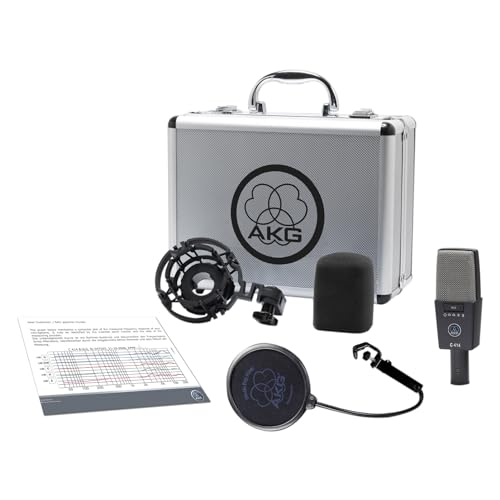 Image of AKG Pro Audio C414 XLS Studio Grade Professional Large Diaphragm Vocal and Instrument Condenser Microphone with Rugged Aluminum Carrying Case. XLR Connector. Gray with Gold
